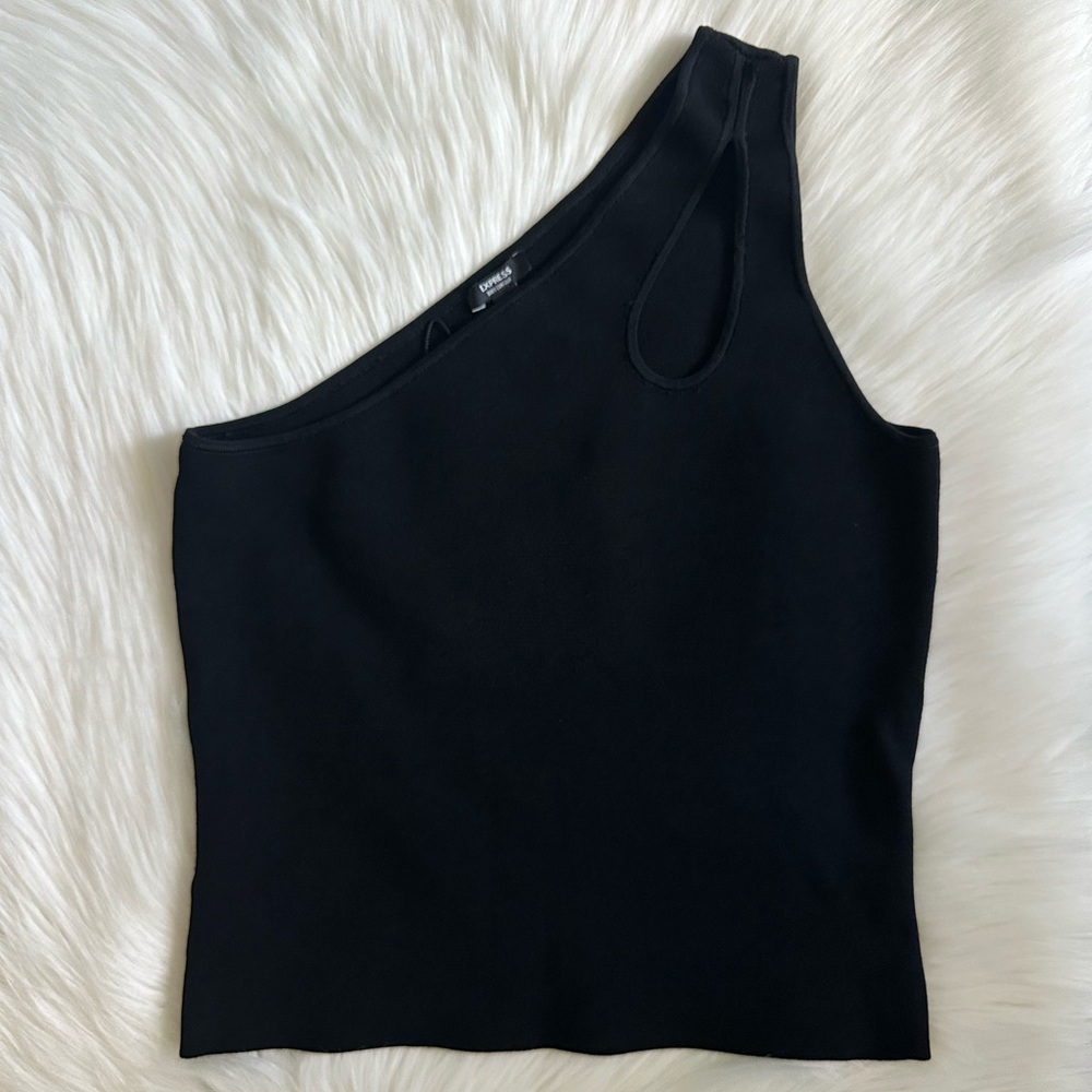NWT Express Body Contour Black One-Shoulder Cut Out Fitted Top Summer Date Night - Picture 4 of 9
